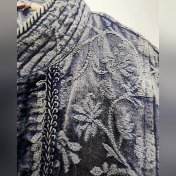 CHOICES Blue Floral Embroidered Embellished Trim Tapestry Jacket size PL PETITE - Picture 13 of 16